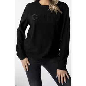 Ethika Large Women's All Black Embroidered Logo Stretchy Crewneck Comfortable